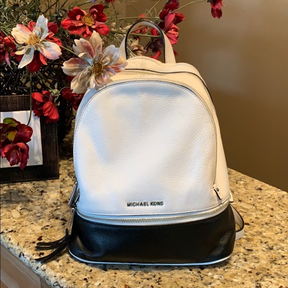 Michael Kors Rhea Black/White Leather Backpack